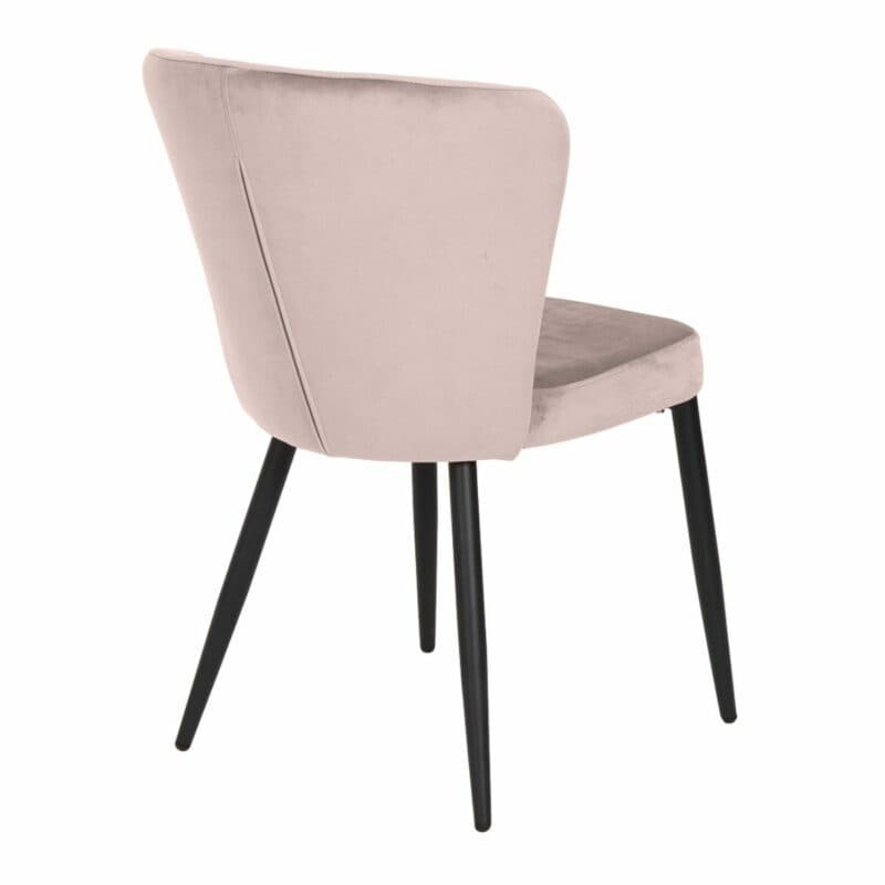 set one by Musterring Norman Polsterstuhl mit Vierfußgestell in Schwarz und Samtbezug in Rosa in schräger Ansicht von hinten.