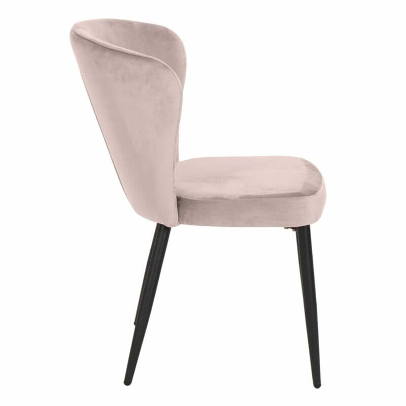 set one by Musterring Norman Polsterstuhl mit Vierfußgestell in Schwarz und Samtbezug in Rosa von der Seite.