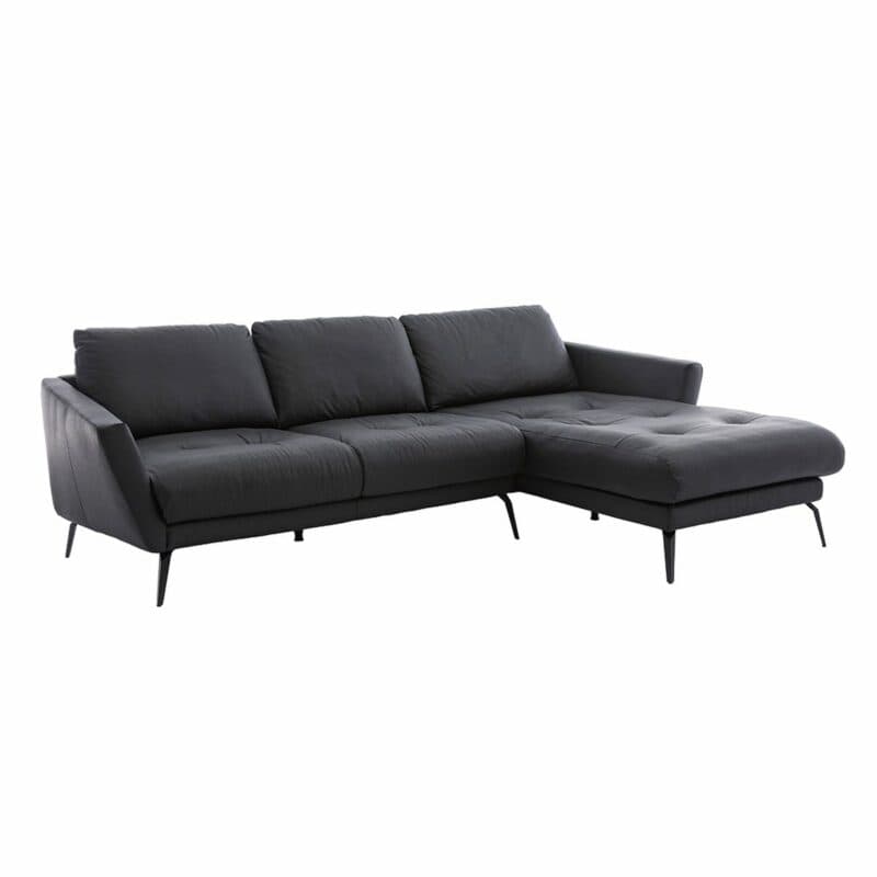 Willi Schillig Softy Ecksofa mit Lederbezug, Metallfuß schwarz – Ottomane rechts