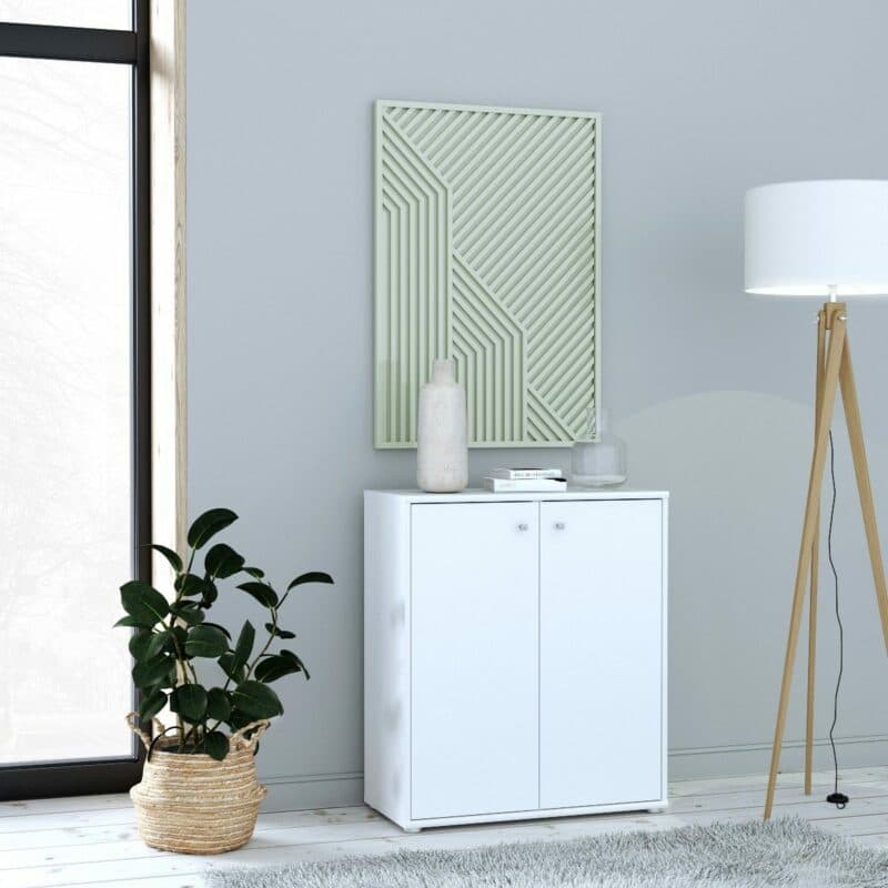 Trendstore Faik kleine Kommode in Weiß als Wohnbeispiel.