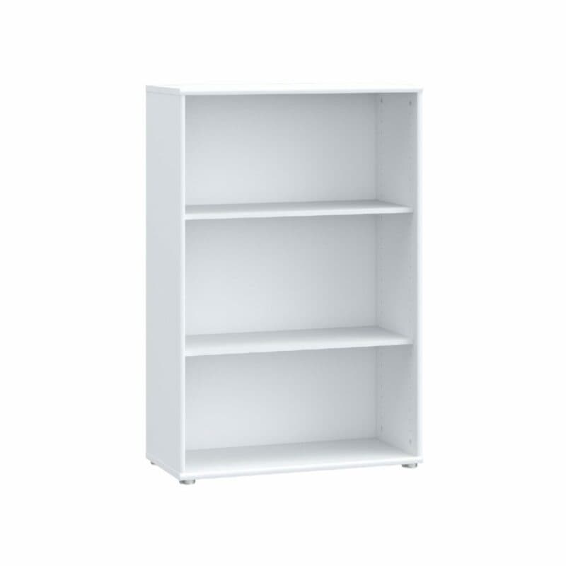 Trendstore Faik halbhohes Regal mit einer Breite von 73,7 cm und zwei Einlegeböden in Weiß als Freisteller.