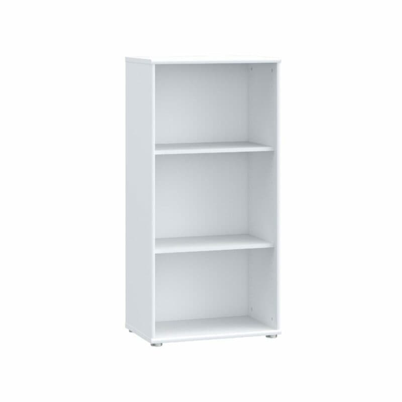 Trendstore Faik halbhohes Regal mit einer Breite von 54 cm und zwei Einlegeböden in Weiß als Freisteller.