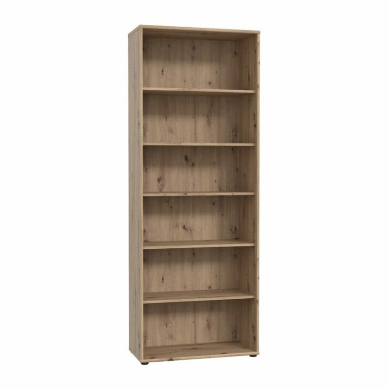 Trendstore Faik hohes Regal mit einer Breite von 73,7 cm und fünf Einlegeböden in Artisan Eiche Dekor als Freisteller.