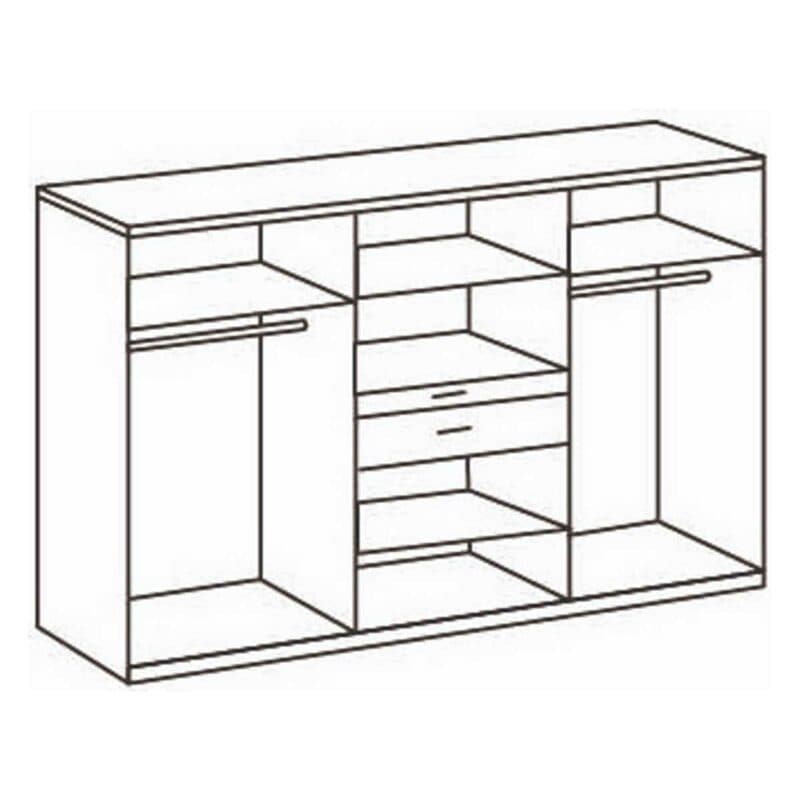 Wimex Xanten Drehtürenschrank mit Spiegeln und Schubladen in Eiche Dekor und Anthrazit - Skizze