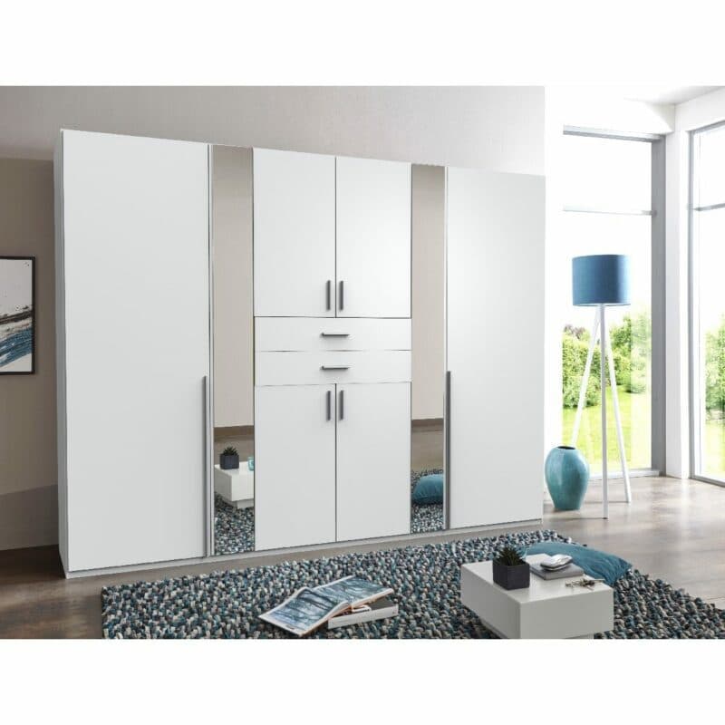 Wimex Vanea Drehtürenschrank mit Korpus in Dekor weiß und Front in Dekor weiß, Spiegelglas – Wohnbeispiel