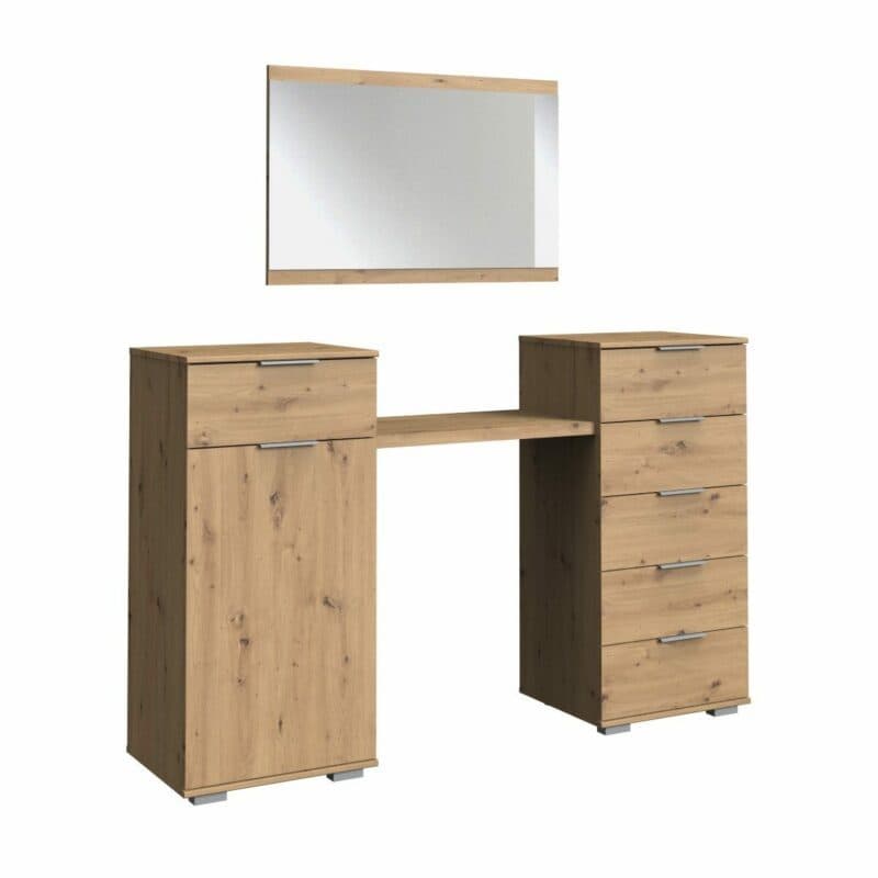 Wimex Easy Plus Schminktisch mit zwei Kommoden, Platte und Spiegel in Artisan Eiche Dekor als Freisteller.