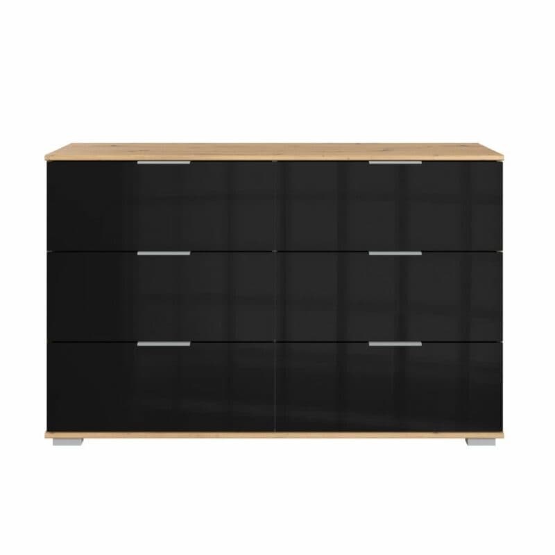 Wimex Easy Plus Sideboard mit Glasfront in Schwarz und Korpus in Artisan Eiche Dekor.