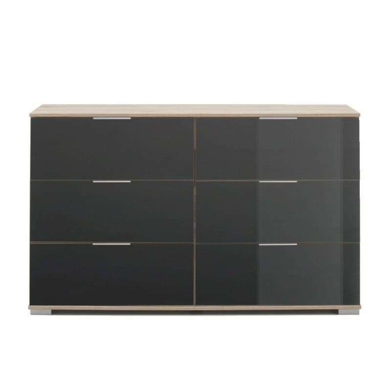 Wimex Easy Plus Sideboard mit Glasfront in Grau und Korpus in Eiche sägerau Dekor.