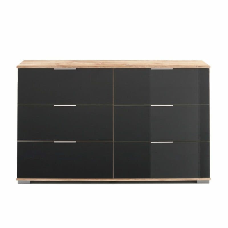 Wimex Easy Plus Sideboard mit Glasfront in Grau und Korpus in Plankeneiche Dekor.