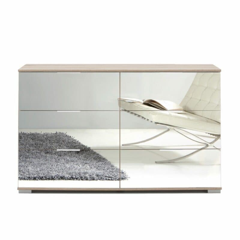 Wimex Easy Plus Sideboard mit Front in Spiegelglas und Korpus in Eiche sägerau Dekor.