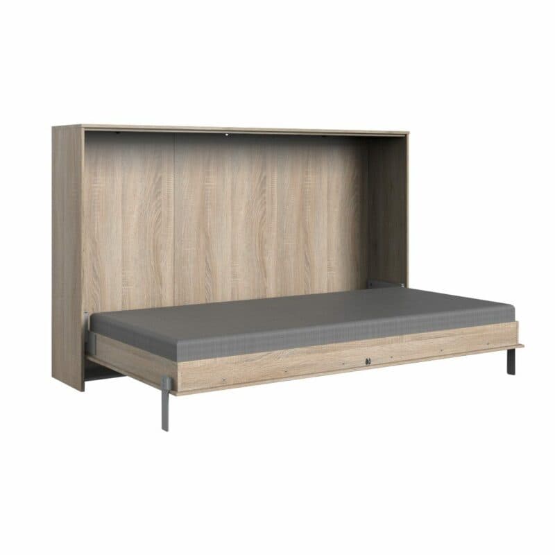 Wimex Juist Schrankbett 120x200 cm in Eiche Dekor als Freisteller in aufgeklapptem Zustand.