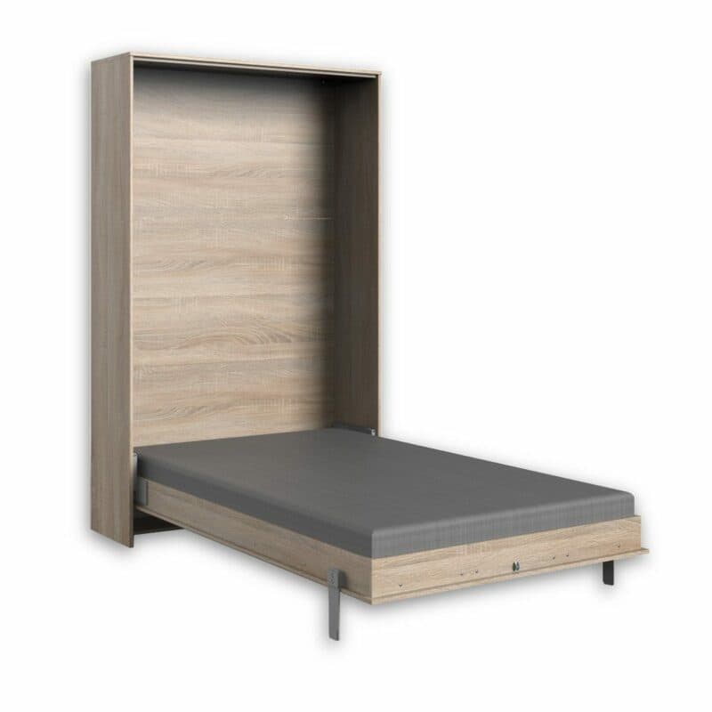 Wimex Juist Schrankbett 120x200 cm, vertikal in Eiche als Freisteller in aufgeklapptem Zustand.