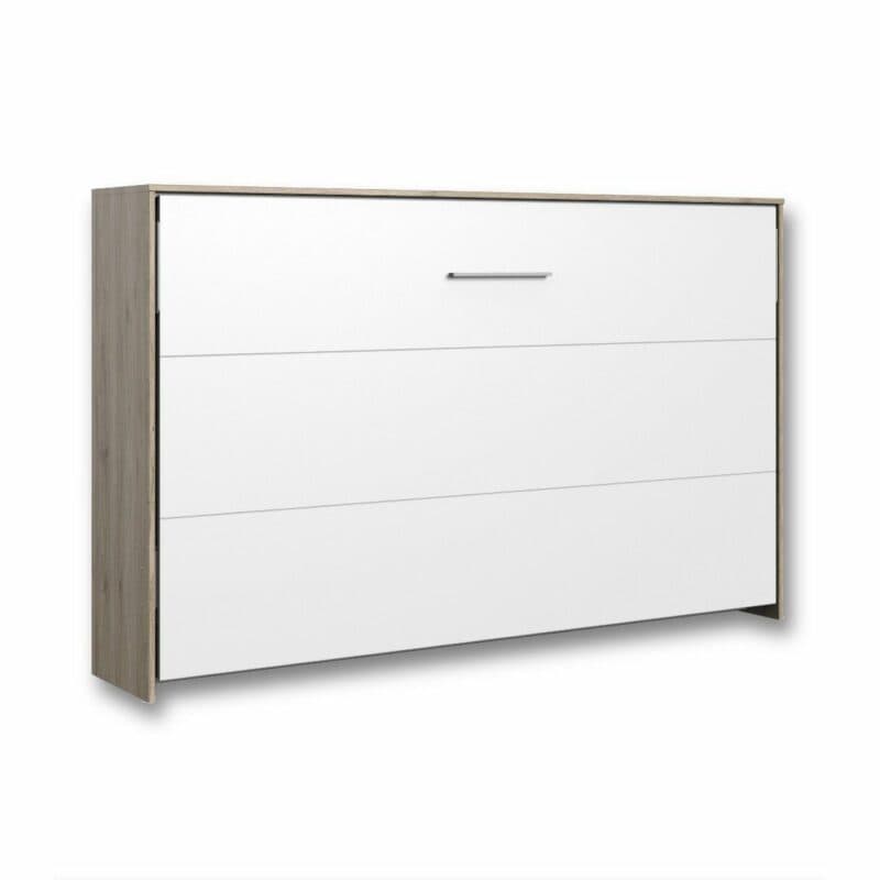 Wimex Juist Schrankbett 120x200 cm mit weißer Front und Korpus in Eiche Dekor als Freisteller in zugeklapptem Zustand.