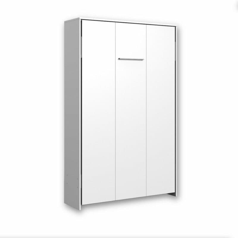 Wimex Juist Schrankbett 120x200 cm, vertikal in Weiß als Freisteller in zugeklapptem Zustand.