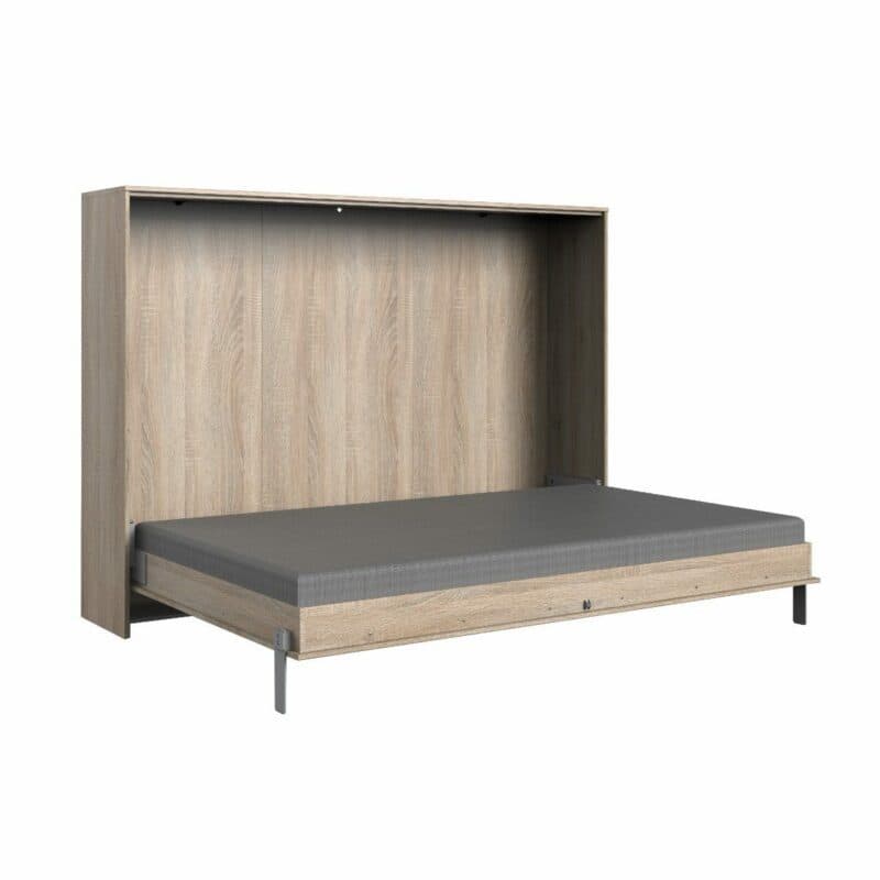 Wimex Juist Schrankbett 140x200 cm in Eiche Dekor als Freisteller in aufgeklapptem Zustand.