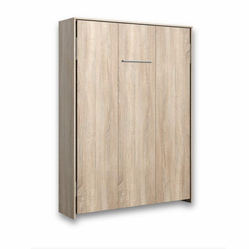 Wimex Juist Schrankbett 140x200 cm, vertikal in Eiche als Freisteller in zugeklapptem Zustand.