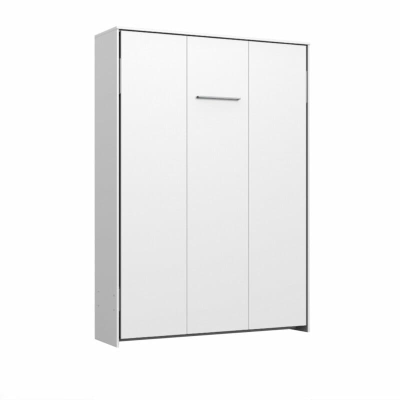 Wimex Juist Schrankbett 140x200 cm, vertikal in Weiß als Freisteller in zugeklapptem Zustand.