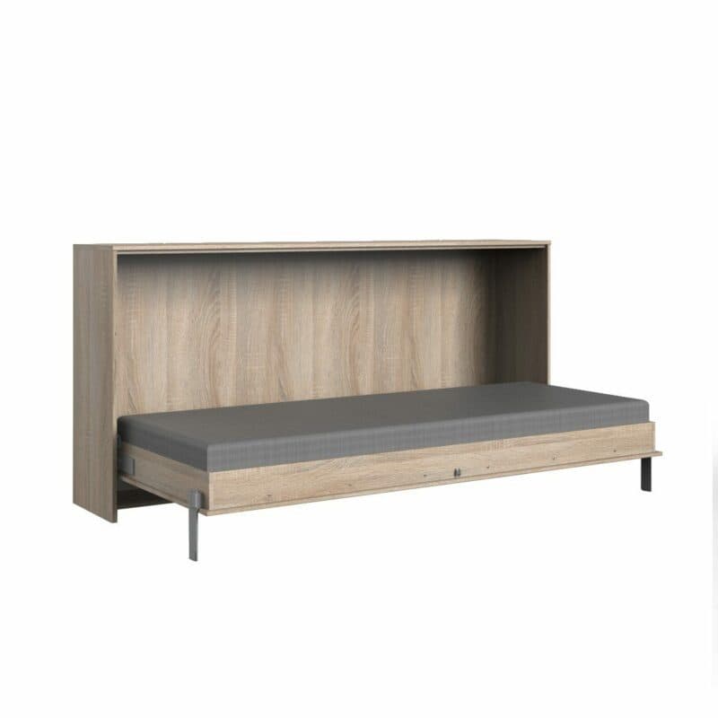 Wimex Juist Schrankbett 90x200 cm in Eiche Dekor als Freisteller in aufgeklapptem Zustand.