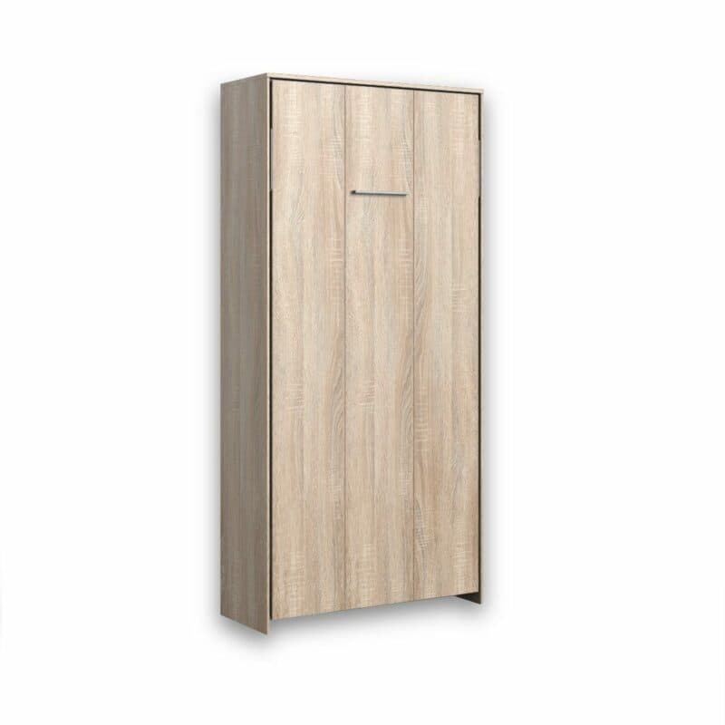 Wimex Juist Schrankbett 90x200 cm, vertikal in Eiche als Freisteller in zugeklapptem Zustand.