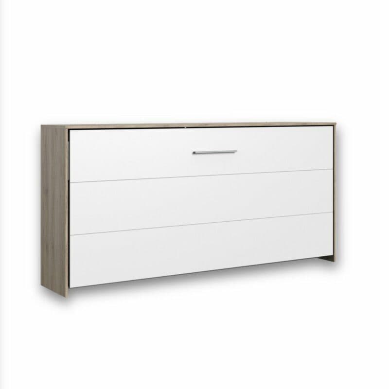 Wimex Juist Schrankbett 90x200 cm mit weißer Front und Korpus in Eiche Dekor als Freisteller in zugeklapptem Zustand.