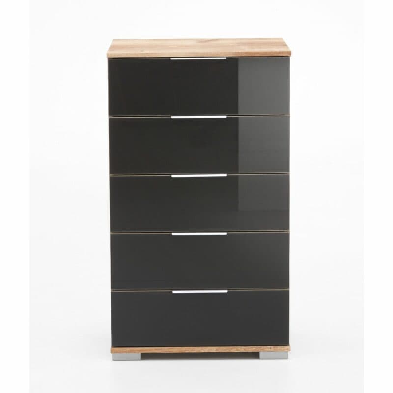 Wimex Easy Plus Kommode – Korpus Dekor Plankeneiche Nachbildung, Front Glas grau