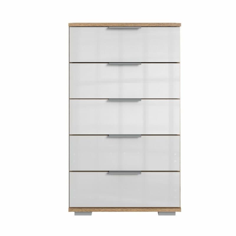 Wimex Easy Plus Kommode – Korpus Dekor Plankeneiche Nachbildung, Front Glas weiß