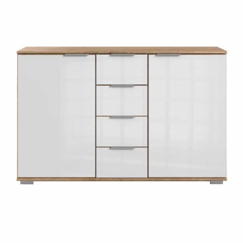 Wimex Easy Plus Kombikommode mit Front in Glasweiß und Korpus in Plankeneiche