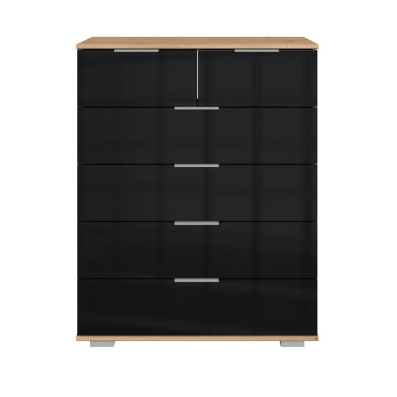 Wimex Easy Plus Kommode mit Front in Glasschwarz und Korpus in Asteiche