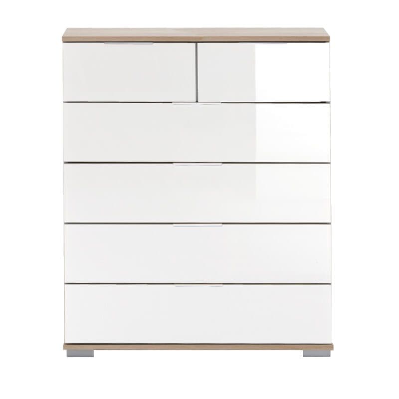 Wimex Easy Plus Kommode mit Front in Glasweiß und Korpus in Eiche sägerau
