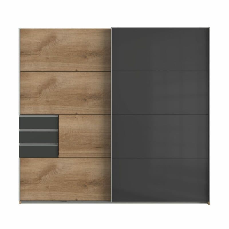 Wimex Saigon Schwebetürenschrank 2-trg, Korpus Plankeneiche NB, Front Glas grey – Frontansicht