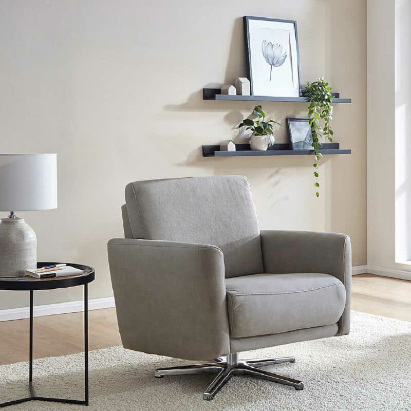 Calizza Interiors Lari Sessel mit Microfaser-Bezug Bulus Silber Wohnbeispiel