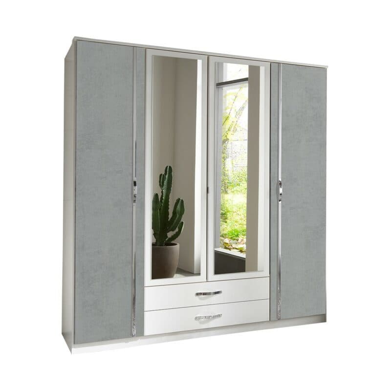 Wimex Duo Kleiderschrank mit Dekor in Weiß und Betonoptik - Freisteller