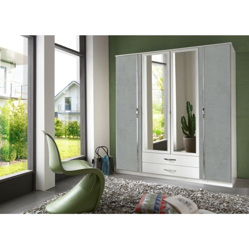 Wimex Duo Kleiderschrank mit Dekor in Weiß und Betonoptik - Wohnbeispiel