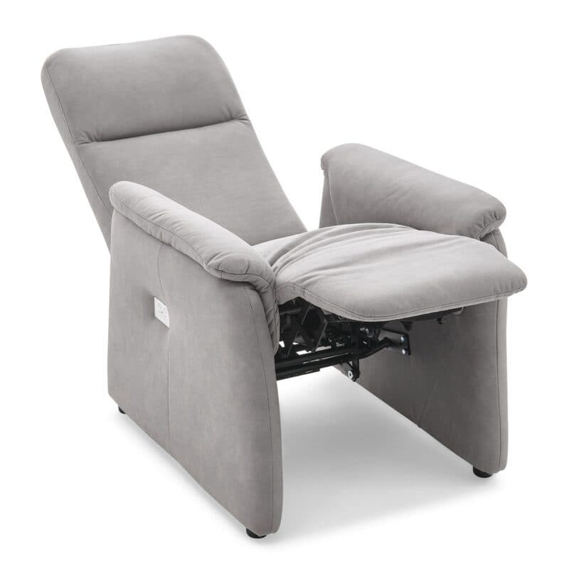 Calizza Interiors Topas Relaxsessel in Bezug Bulus Silber mit motorischer Verstellung, Funktionsbild.