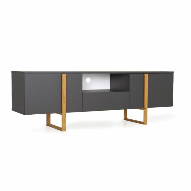 Tenzo Tabea TV Bank in Anthrazit mit Gestell in Eiche.
