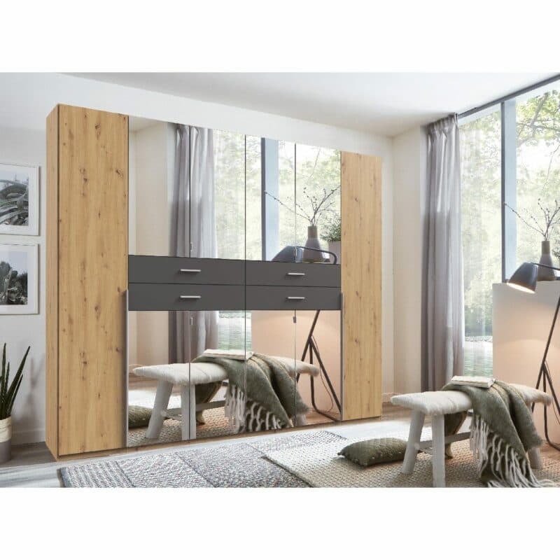 Wimex Denver Drehtürenschrank 10-türig mit Spiegel – Dekor Artisan Eiche Nachbildung Wohnbeispiel