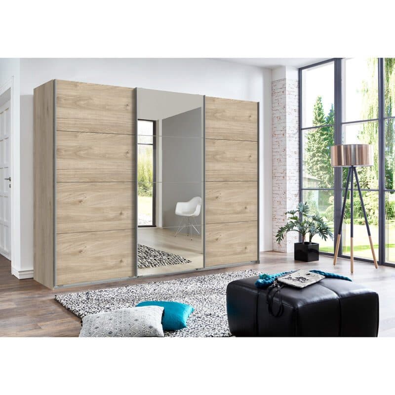 Wimex Ernie Schwebetürenschrank 3-türig in Hickory Oak Nachbildung – Wohnbeispiel