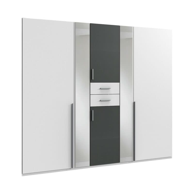 Wimex Vanea Drehtürenschrank 6-türig mit Schubladen in Dekor weiß, Dekor graphit, Spiegelglas