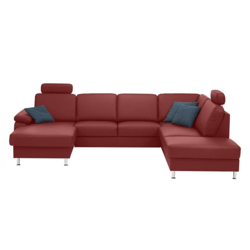 Couchliebe Prato Wohnlandschaft in Leder Torro rosso mit Kopfstützen.