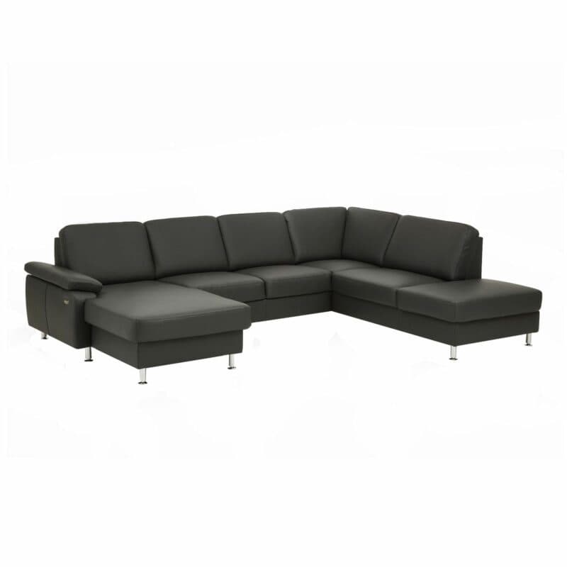 Couchliebe Prato Wohnlandschaft in Leder Torro anthrazit ohne Kopfstützen.