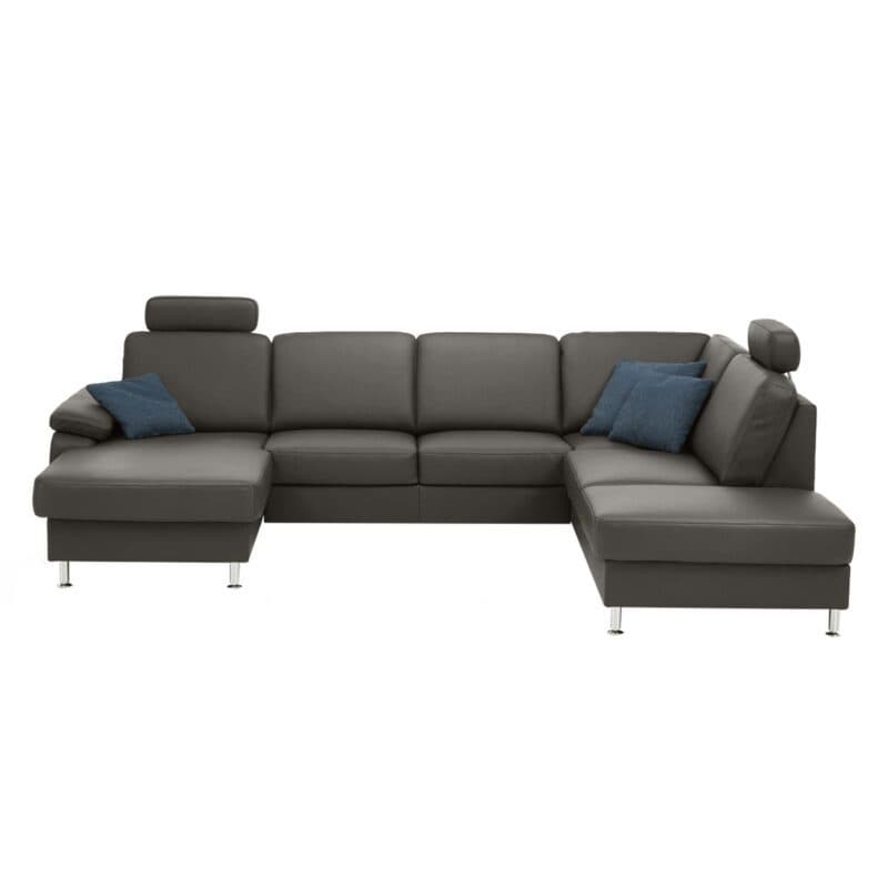 Couchliebe Prato Wohnlandschaft in Leder Torro schoko mit Kopfstützen.