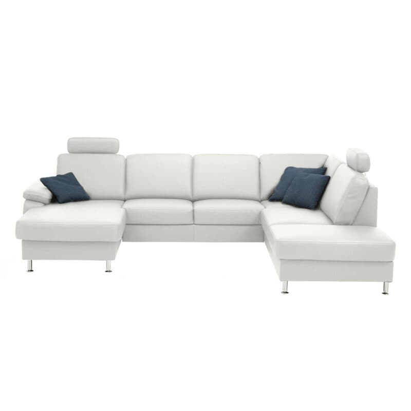 Couchliebe Prato Wohnlandschaft in Leder Torro white mit Kopfstützen.