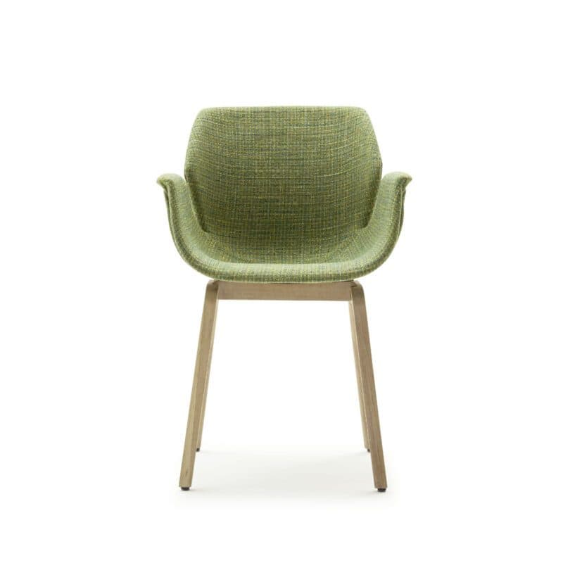 Raum.Freunde Tooon Stuhl mit Armlehnen in Textilgewebe forest mit 4-Fuß-Gestell in Eiche.
