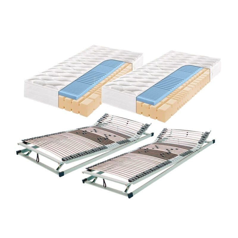 Hn8 Schlafsysteme 4-teiligesSet mit zwei Lattenrosten Haiba und zwei Matratzen Fila.