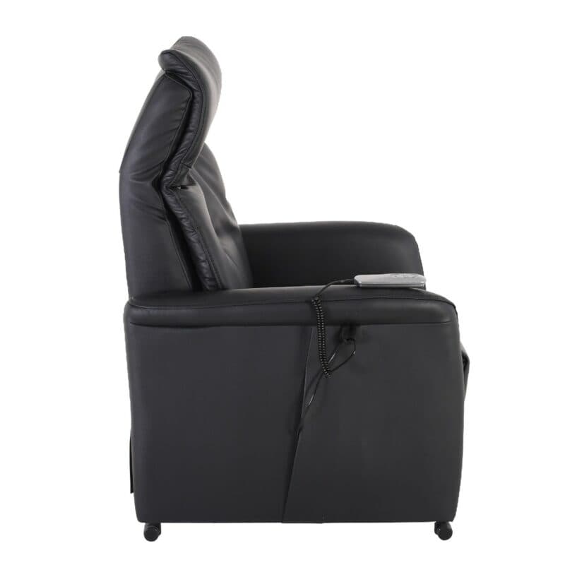 Louming Montreal Fernsehsessel mit Bezug aus Leder / PVC - Seitenansicht mit Detailansicht Kopfteilverstellung