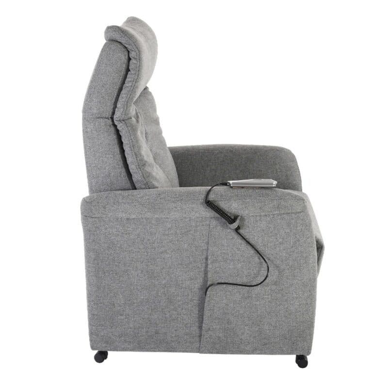 Louming Montreal Fernsehsessel mit Textilbezug in Belfast 15 grau - Seitenansicht mit Detailansicht Kopfstütze