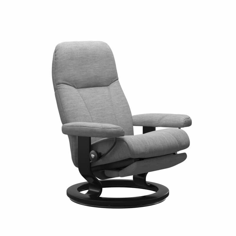 Stressless Consul Classic Power Relaxsesselmit Textilbezug Lina Grey und Gestell in Holz, schwarz