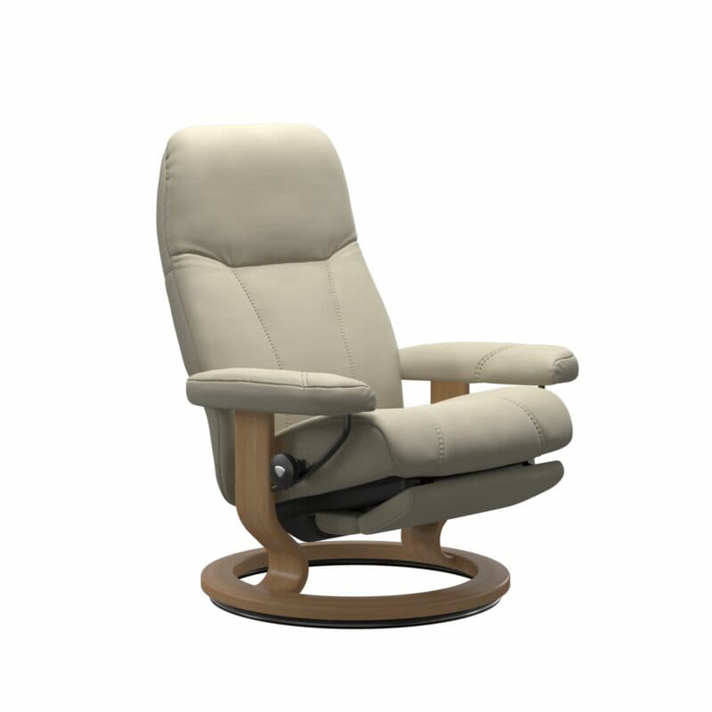 Stressless Consul Classic Power Relaxsessel mit Lederbezug Batick Cream und Gestell in Eiche