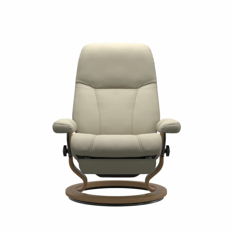 Stressless Consul Classic Power Relaxsessel mit Lederbezug Batick Cream und Gestell in Eiche - frontal