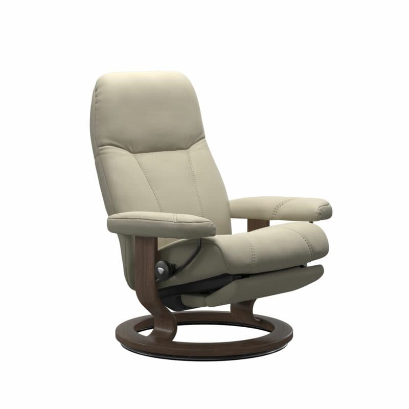 Stressless Consul Classic Power Relaxsessel mit Lederbezug Batick Cream und Gestell in Walnuss